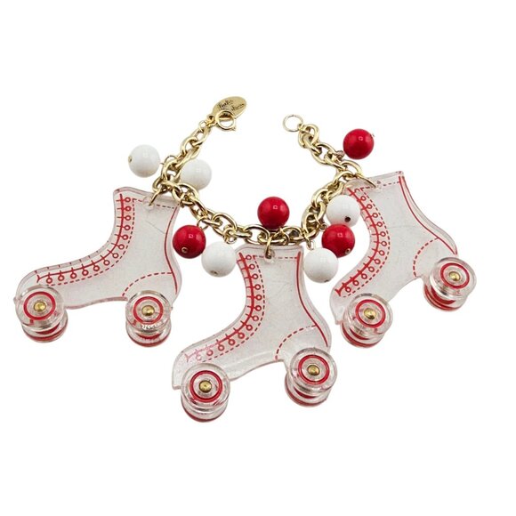 Vintage NOS Julie Rubano Rare Lucite Roller Skate Charm Bracelet (A9006) - Picture 1 of 5
